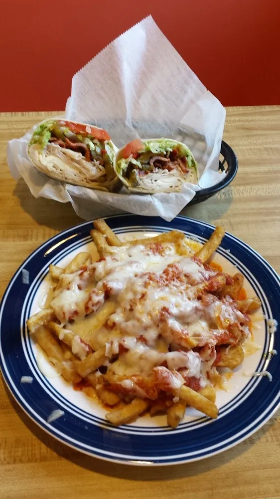 Pizza Fries & Turkey Club Wrap